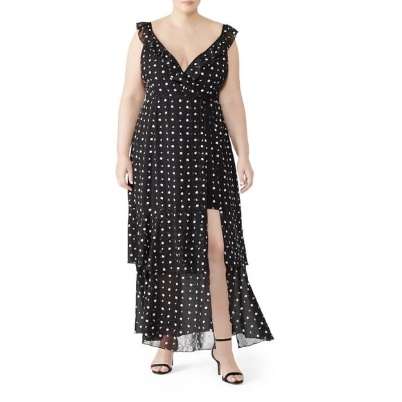 Hutch Georgia Maxi Wrap Dress Sleeveless Black White Polka Dot Womens Size 2X - Picture 1 of 8